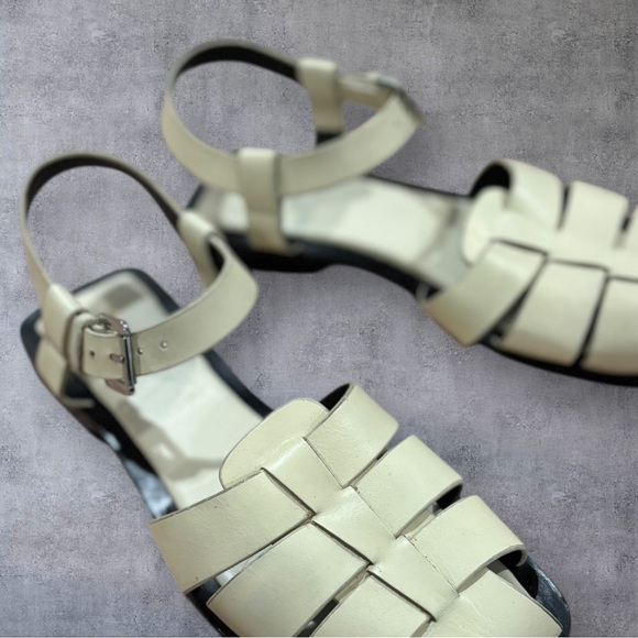 Zara Cream Leather Cage Flat Fisherman Sandals Women’s Size 40 Women’s Size 9 - Picture 3 of 9